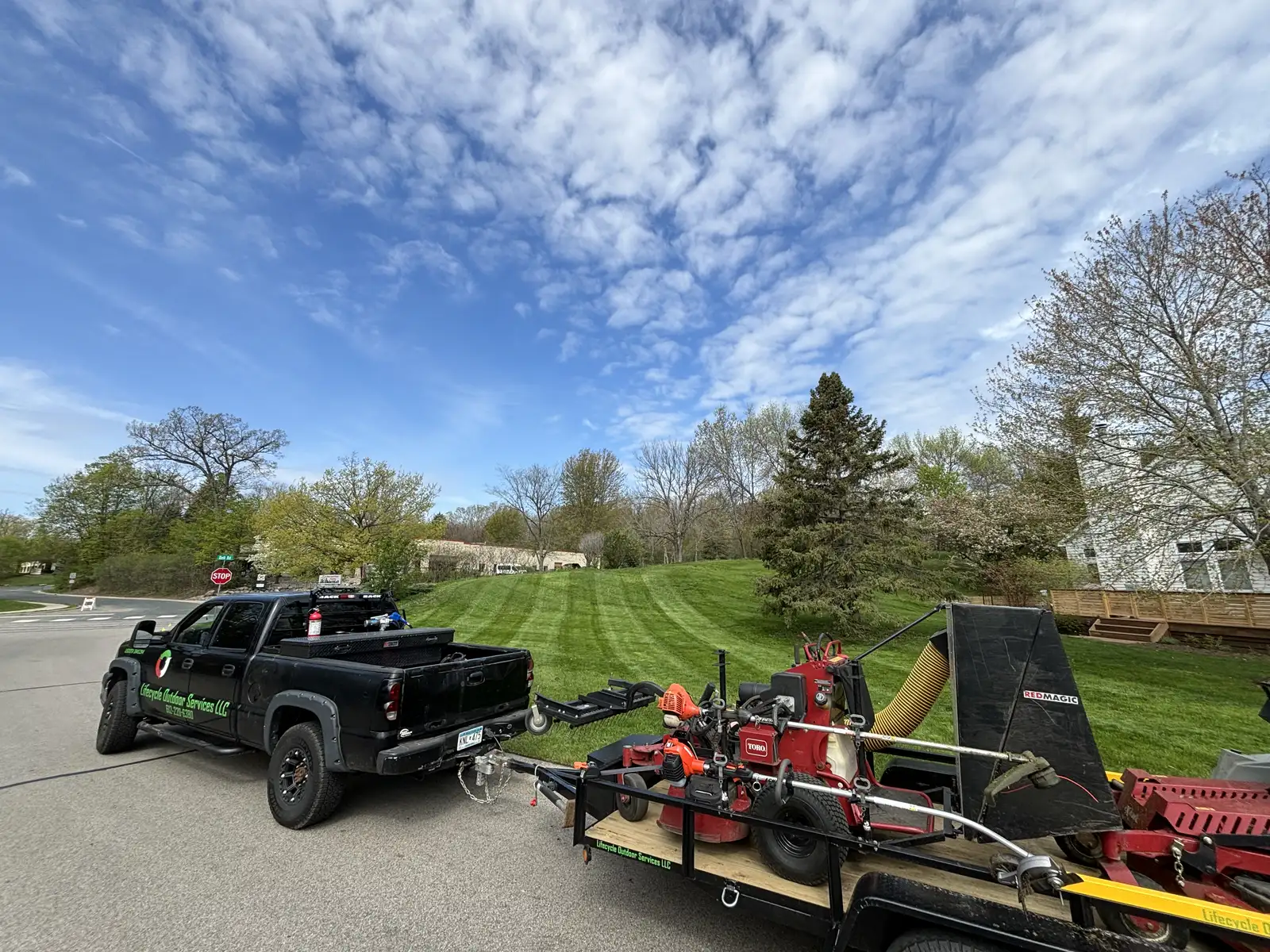 Aerial view of completed landscape design project in the Lake Minnetonka area by Lifecycle Outdoor Services
