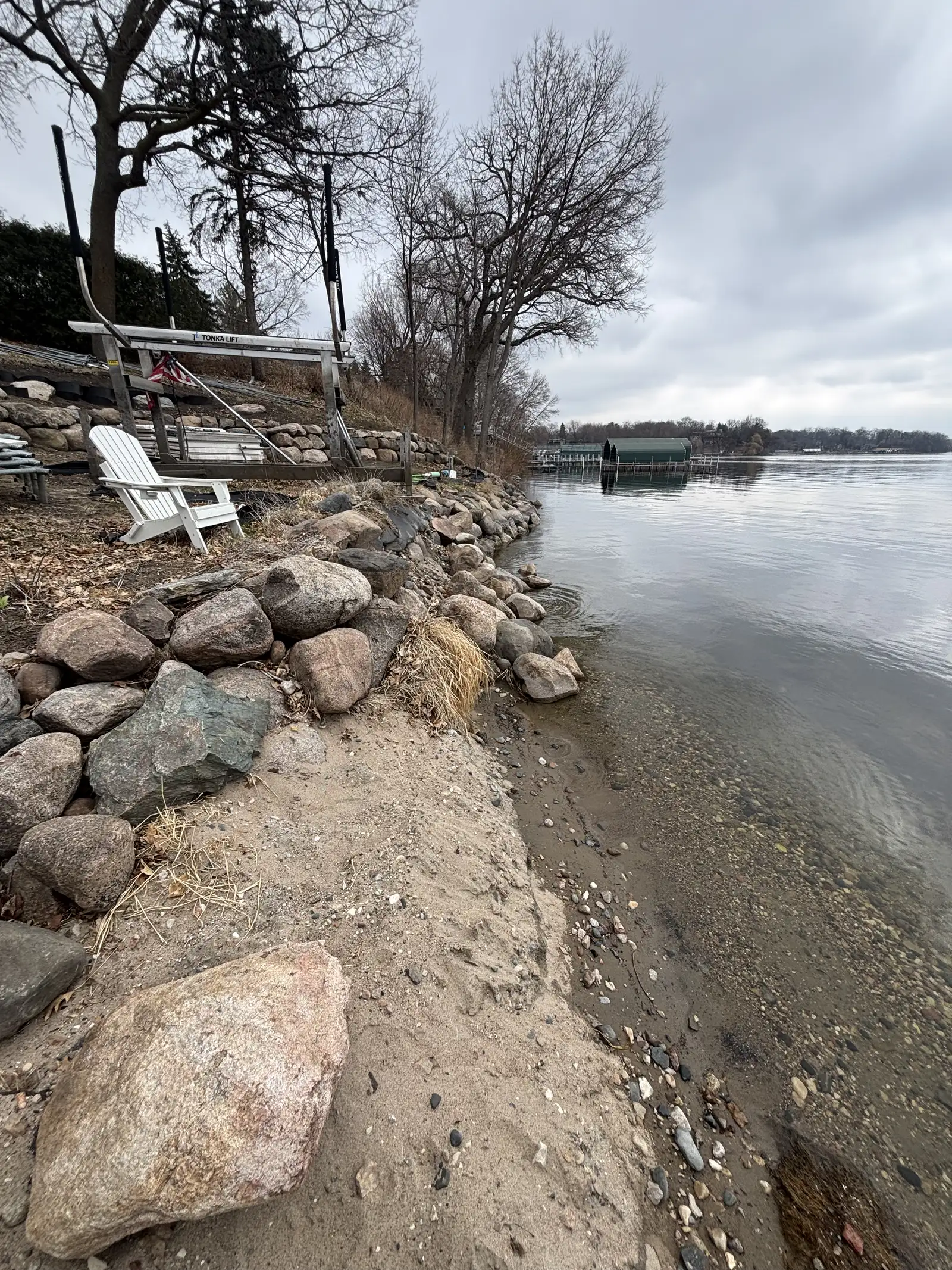 Fieldstone boulder rip rap along Lake Minnetonka shoreline in Orono