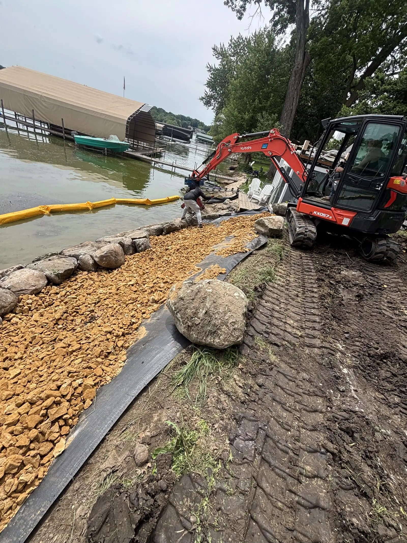 Large fieldstone boulder riprap placement for shoreline stabilization on Lake Minnetonka
